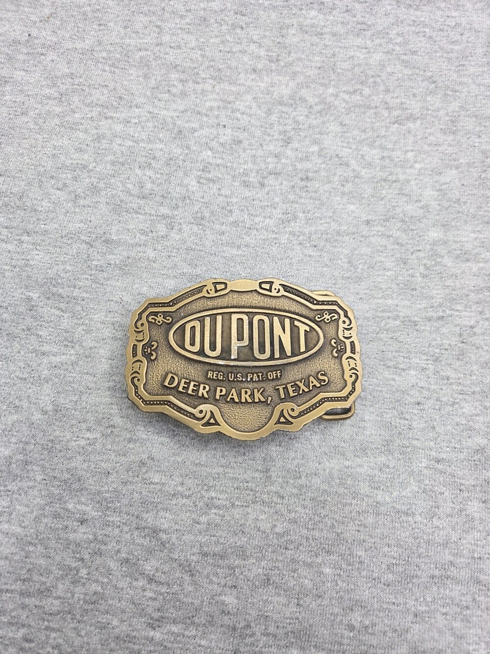 Vintage DuPont Hit Line USA Deer Park Texas Advertising Belt Buckle - Picture 2 of 9
